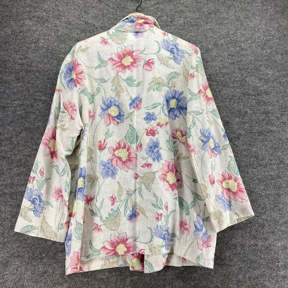 Inception Blazer Women L Large White Floral Collared Long Sleeve One Button - Picture 2 of 6